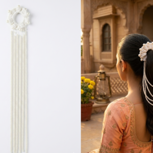 Moti Scrunchie Paranda — Handmade Crochet Pearl Hair Accessory
