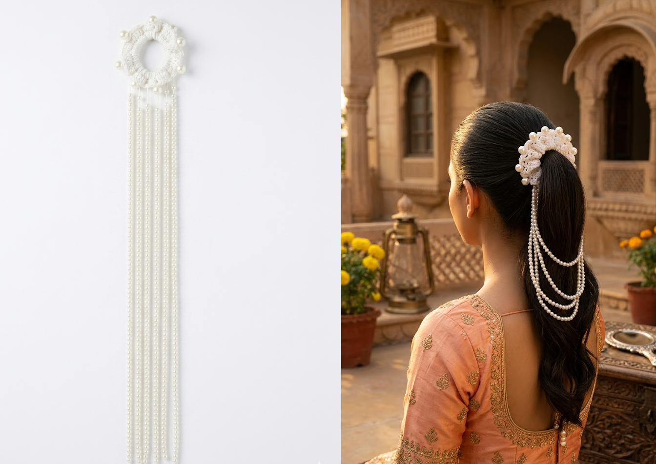 Moti Scrunchie Paranda β Handmade Crochet Pearl Hair Accessory