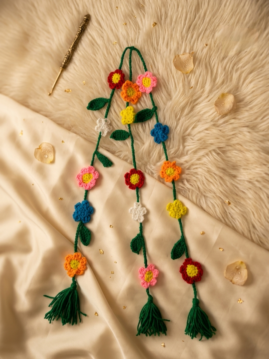 Handmade Floral Crochet Paranda | Traditional Indian Hair Accessory for Women & Girls - Image 5