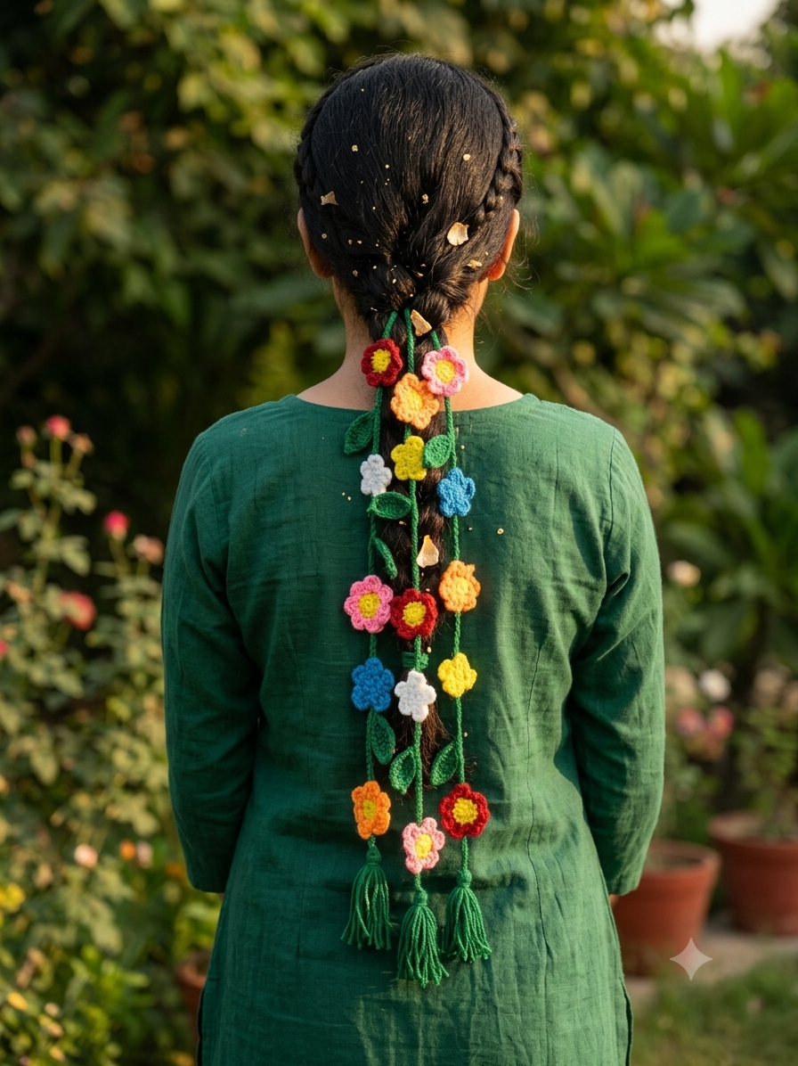 Handmade Floral Crochet Paranda | Traditional Indian Hair Accessory for Women & Girls