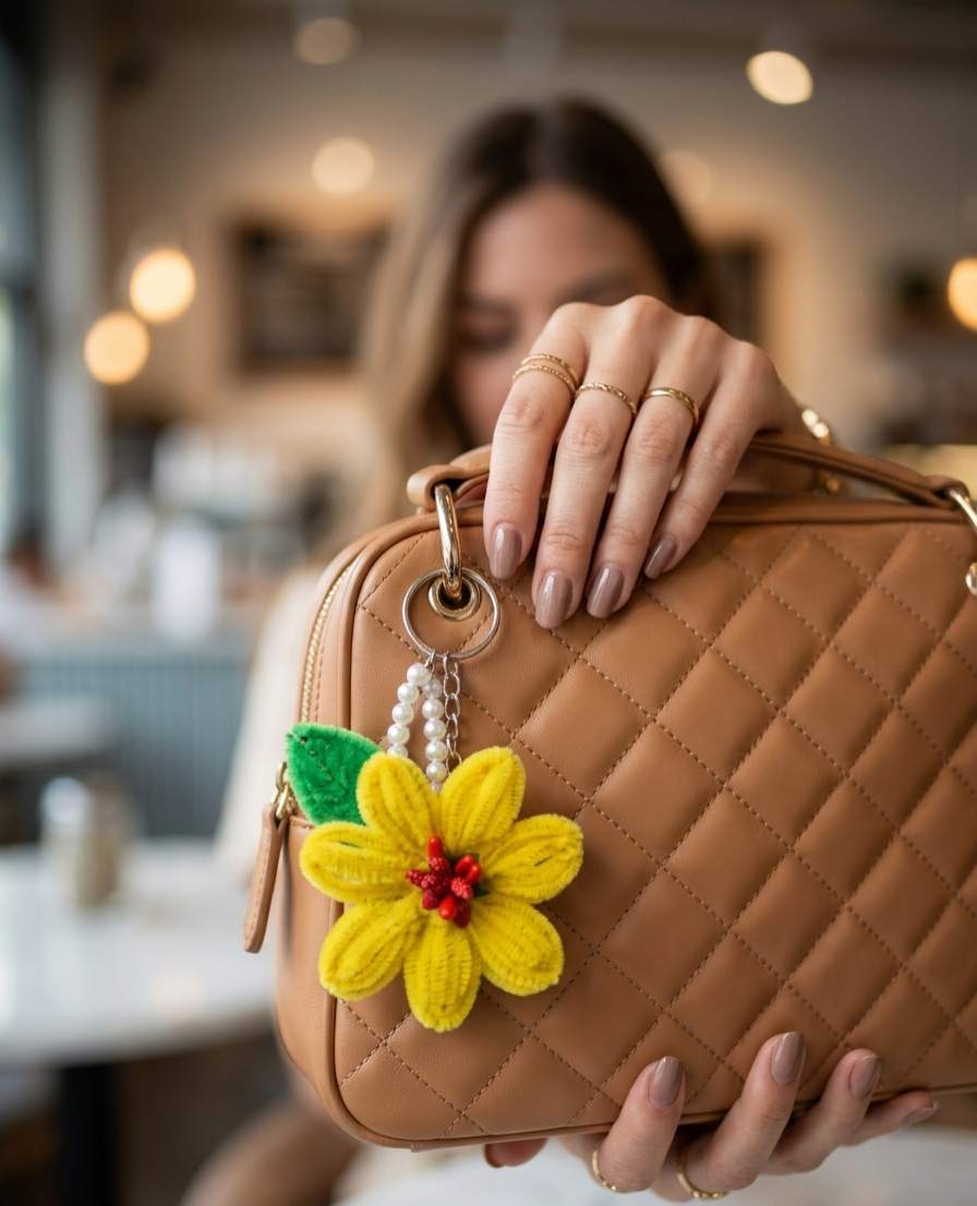 Handmade Pipecleaner Flower Keychain - Image 4