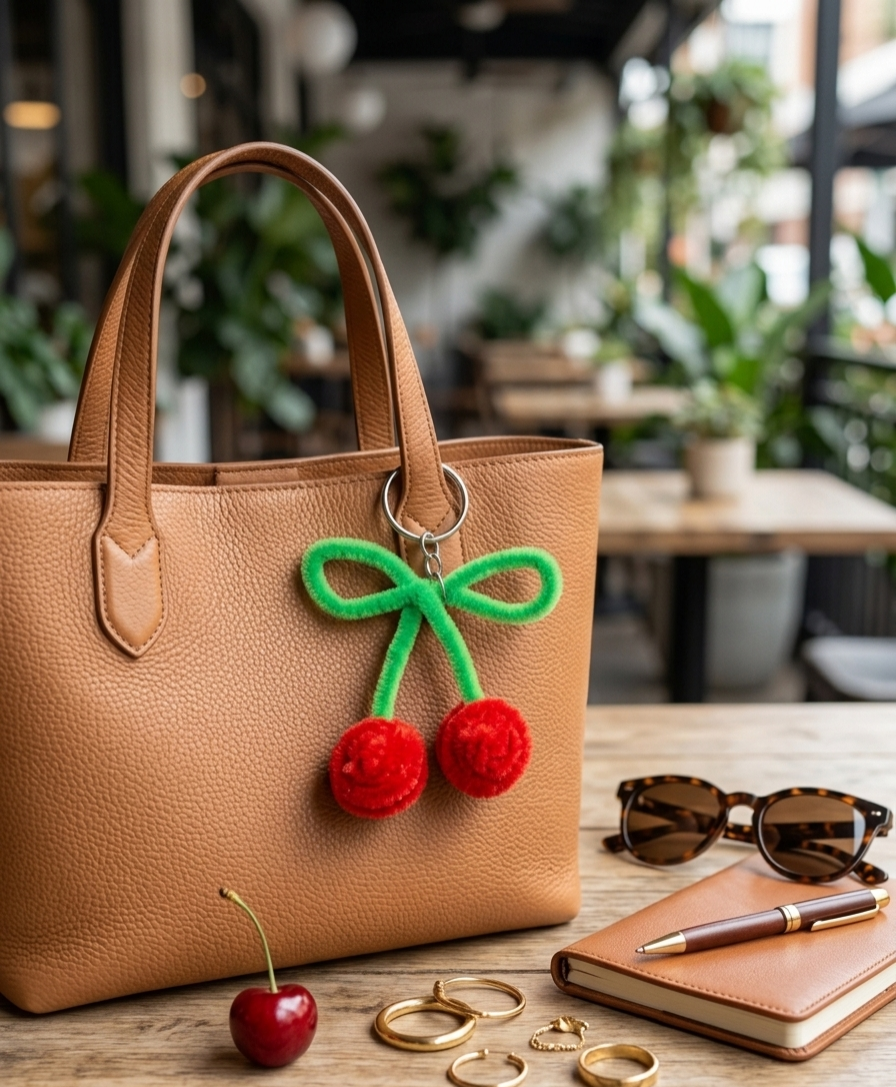 Handmade Pipecleaner Cherry Keychain - Image 2