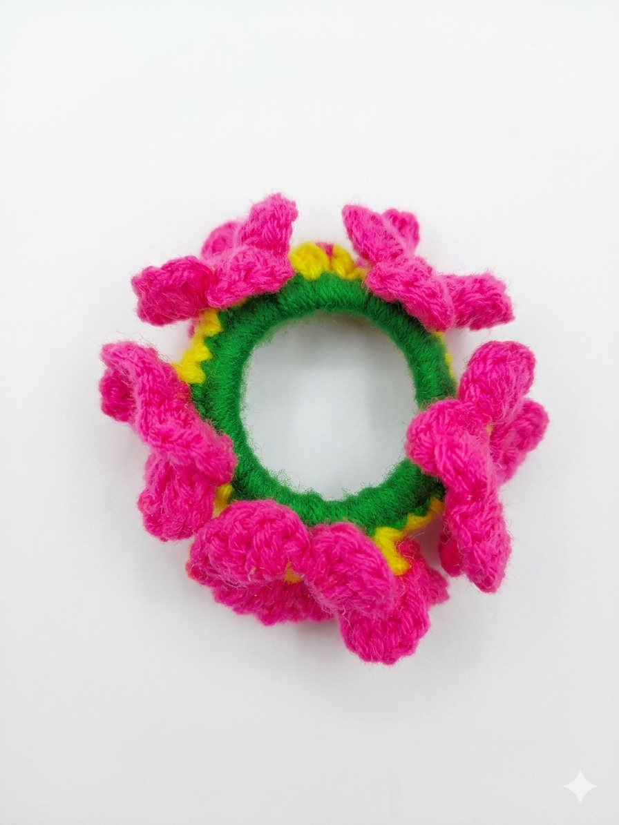Crochet Floral Scrunchie β Handmade Hair Accessory - Image 3