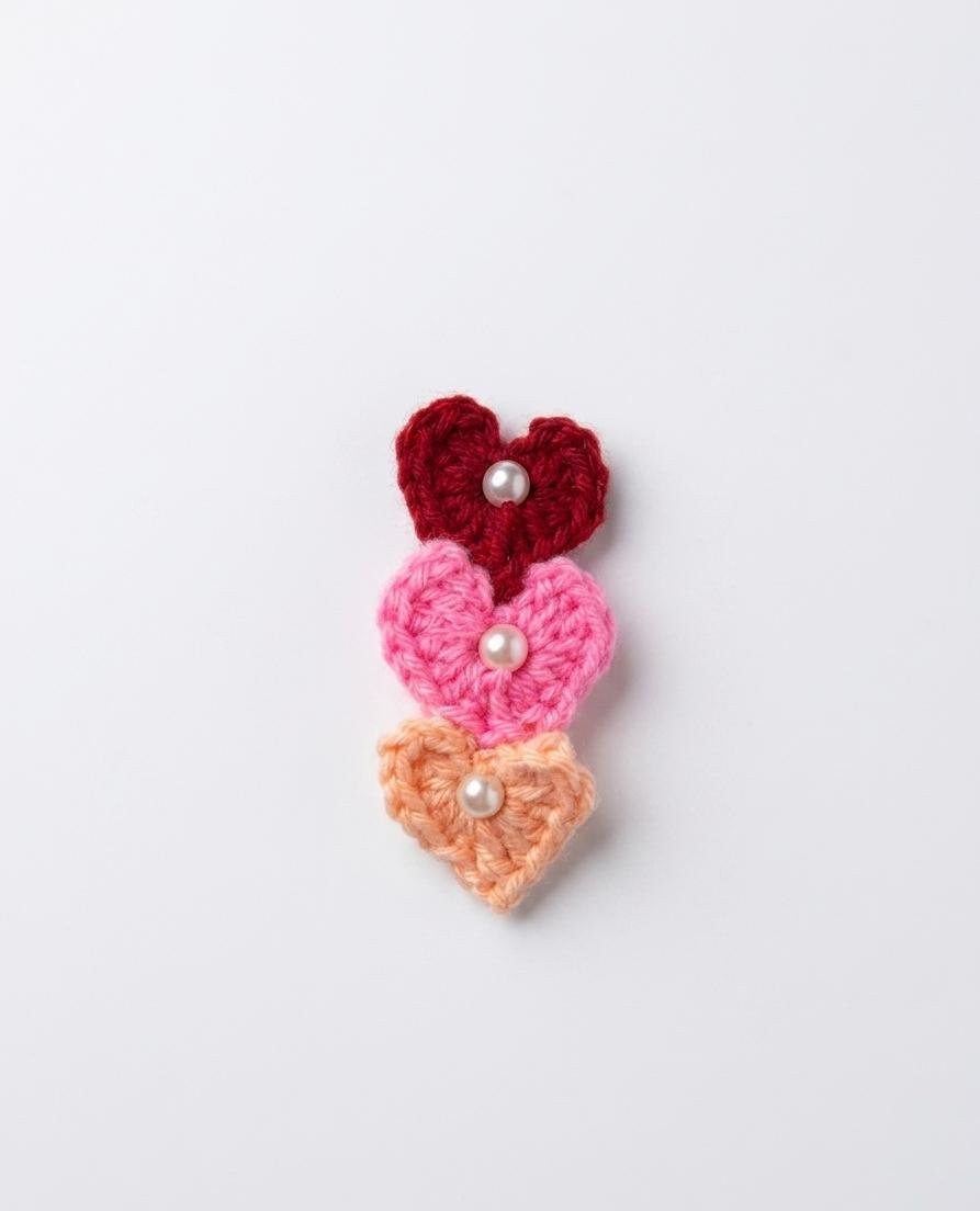 Handmade Crochet Love-Heart Hair Clips (Pack of 2) | Cute & Aesthetic Hair Accessories - Image 3