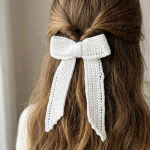 Crochet White Hair Bow Clip