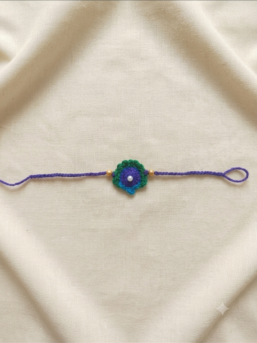 Peacock Feather Rakhi | Handmade Crochet Rakhi - Image 2